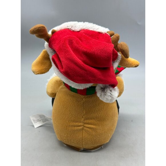 Gemmy Holiday Reindeer Plush Toy With Santa Hat & Mustache Scarf Used READ - Picture 3 of 7